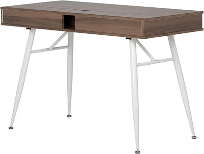 Calico Designs Alcove Modern Desk with Large Split Drawer Storage, White/Chestnut