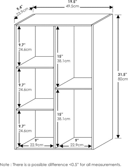 Furinno LUDER Book Shelf, 5-Cube Bookshelf, Reversible Bookcase, 9.4 x 19.5 x 31.5, Easy Assembly, for Living Room, Bedroom, Home Office, White/Pink