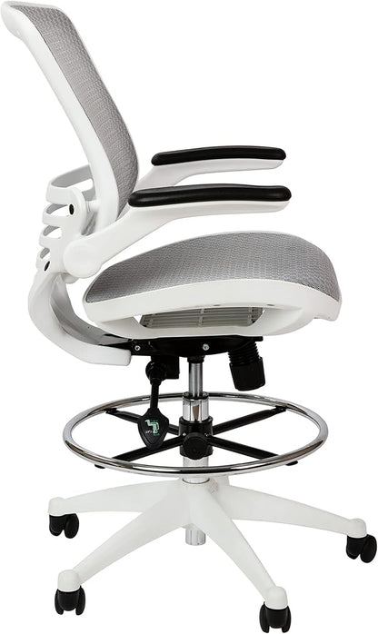 Flash Furniture Waylon Mid-Back Swivel Office Chair with Adjustable Foot Ring and Seat Height, Ergonomic Mesh Chair with Armrests, Gray/White