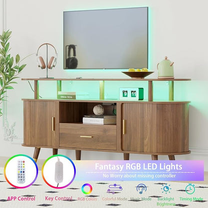 LED TV Stand and Coffee Table Set of 2, Lift Top Coffee Table with Storage, TV Console Table with Power Outlet Living Room Table Sets for Living Room, Bedroom, Home Office, Walnut