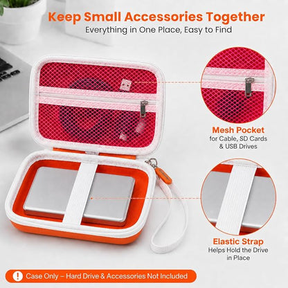 Case Compatible with LaCie Rugged Mini 1TB/ 2TB/ 4TB/ 5TB External Hard Drive Portable HDD, Storage Holder for Hard Drives for Mac and PC Computer & USB 3.0 2.0 Cable SD Cards (Flame)