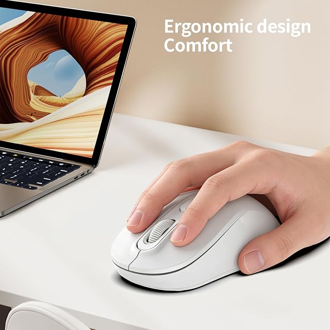 Wireless Mouse, 2026 New Model, Silent Click Ergonomic Design, Portable, 4 Buttons, Adjustable DPI (800/1200/1600), for Laptop/PC/Office (White)