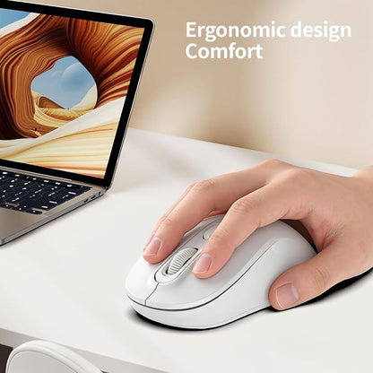 Wireless Mouse, 2026 New Model, Silent Click Ergonomic Design, Portable, 4 Buttons, Adjustable DPI (800/1200/1600), for Laptop/PC/Office (White)