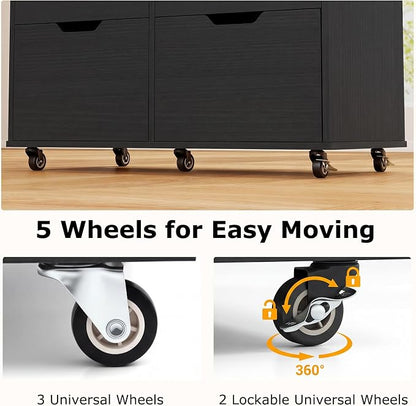 LOKO Mobile File Cabinet with 4 Drawers, Rolling Under-Desk Filing Cabinet, Wooden Chest of Drawers with Universal Wheels, Modern Printer Stand for Home Office Organization and Storage (Black)
