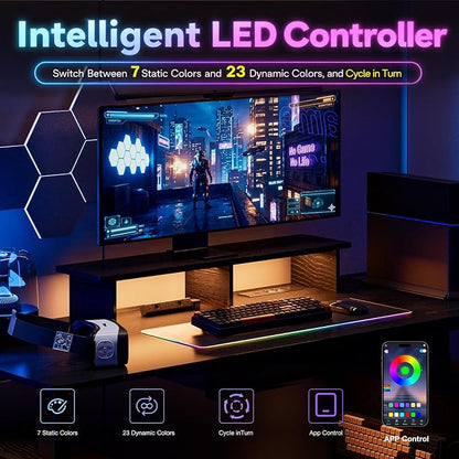 63x24 Electric Standing Desk with Drawer & Power Outlet, Ergonomic Sit Stand Desk with LED Lights, 2 Pegboards Storage, Monitor Stand, Height Adjustable 28.3"-47.2" for Home & Office, Black