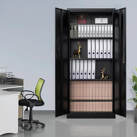 CMY Metal Storage Cabinet, 71" Locking Cabinet with 5 Adjustable Shelves, Large Steel Storage Cabinets for Garage, Home Office, Pantry -Black