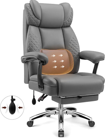 Office Chair, Ergonomic Desk Chair with Adjustable Lumbar Support for Back Pain, Extra Wide 400LBS Comfy Big and Tall Office Chair with Footrest, Executive Leather Computer Game Chair for Heavy People