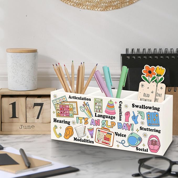 Speech Therapy Pencil Holder for Desk, Speech Therapy Classroom Decor Gift for Women Men, It's an Slp Day Decorations for Playroom Office Desk Accessories