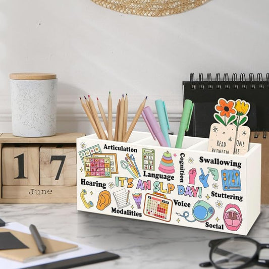 Speech Therapy Pencil Holder for Desk, Speech Therapy Classroom Decor Gift for Women Men, It's an Slp Day Decorations for Playroom Office Desk Accessories