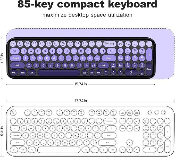 MOFII Wireless Keyboard and Mouse Combo, Compact Small Keyboard with Large Print, 2.4GHz Retro Typewriter Keyboard, Quiet Click Mouse for PC, Laptop, Desktop, Windows (Black Purple Gradient)