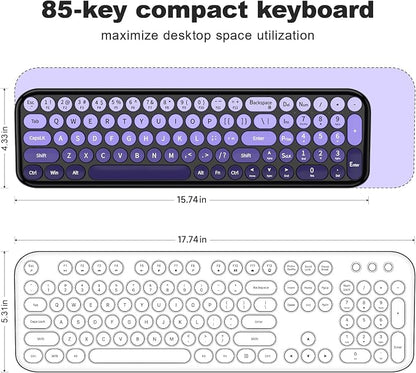 Wireless Keyboard and Mouse Combo, Meidosa 2.4GHz Colorful Full-Size Retro Typewriter Keyboard with Cat Shape 3 Level Adjustable Optical Mouse for PC/Desktop/Laptop/Windows (Black Purple)