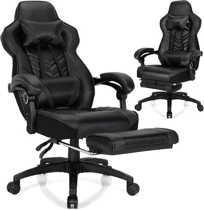Goplus Gaming Chair, Computer Chair with Footrest and Lumbar Support, Height Adjustable Executive Swivel Rolling Task Chair with 90°-155° Tilt Function (Black)