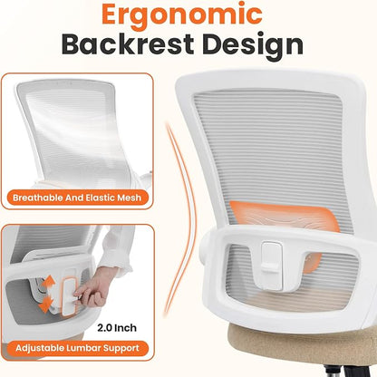 NEO CHAIR Office Desk Gaming Chair Computer High Back Mesh Seat with Rolling Wheels Ergonomic Adjustable Comfy Flip-up Armrests Lumbar Support Height for Home (Beige)