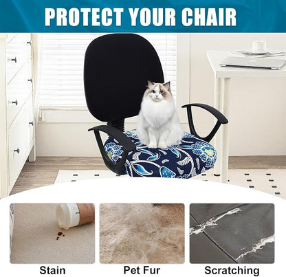 Smiry Printed Office Computer Chair Seat Covers, Stretch Fit Universal Desk Rotating Chair Cover Washable Removable Seat Cushion Protectors - Midnight Blue