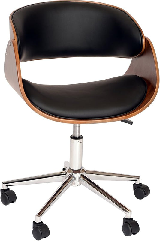 Armen Living Julian Office Chair in Black Faux Leather and Chrome Finish