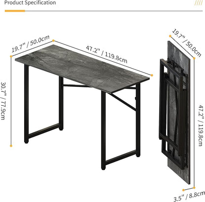 Lutown-Teen Folding Computer Desk 47 inch Writing Gaming Computer Camping Table, No Assembly Required Home Office Desk, Grey