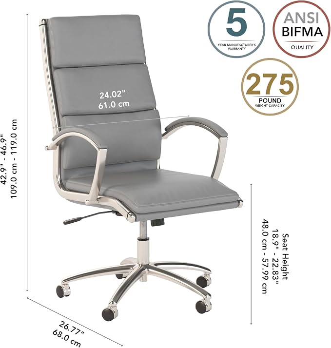 Bush Home Somerset High Back Leather Executive Office Chair in Light Gray