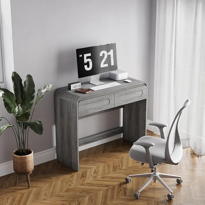 Writing Desk with 2 Drawers, Home Office Computer Desk for Small Spaces | Grey Study Desk for Bedroom, Compact Workstation Table, Vanity Desk for Apartment and Dorm Room