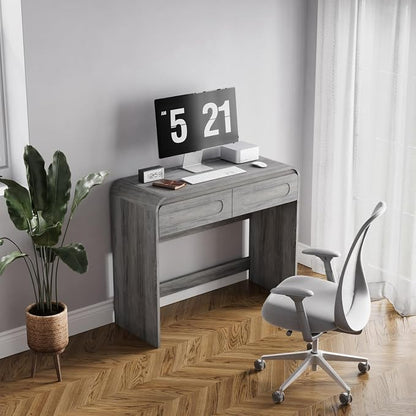 Writing Desk with 2 Drawers, Home Office Computer Desk for Small Spaces | Grey Study Desk for Bedroom, Compact Workstation Table, Vanity Desk for Apartment and Dorm Room