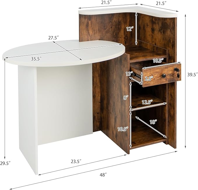 Tangkula Reception Desk, Front Counter Desk with Lockable Drawer & Adjustable Shelf, Oval Desktop, Retail Counter for Checkout, Computer Workstation for Salon Lobby Home Office