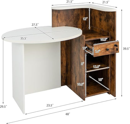 Tangkula Reception Desk, Front Counter Desk with Lockable Drawer & Adjustable Shelf, Oval Desktop, Retail Counter for Checkout, Computer Workstation for Salon Lobby Home Office