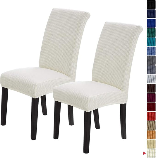 Stretch Chair Covers for Dining Room Set of 2, Removable Washable Dining Room Chair Covers, Dining Chair Slipcovers Seat Protector, Great Home Decor and Banquet Upholstery (Ivory, 2 Pack)
