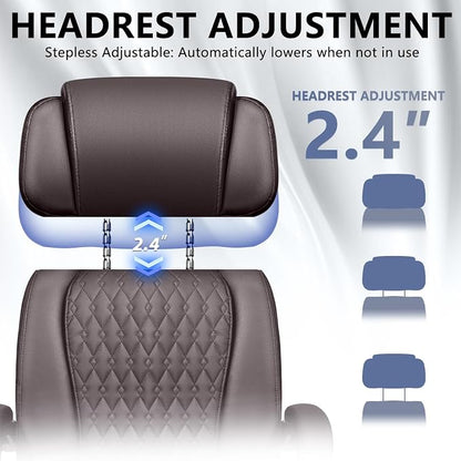 Office Desk Chair with Foot-Rest 400lbs, Heavy Duty Executive Office Chair, Comfy High Back Ergonomic PU Leather Reclining Desk Chair with Lumbar Support, Brown