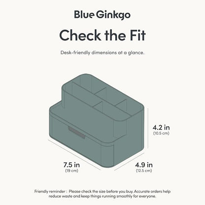 BLUE GINKGO Compact Desk Organizer – Small 5-Compartment, Half Drawer Storage – Pen Holder, Stationery Organizer for Desktop, Vanity, Shelf (Made in Korea, Green)