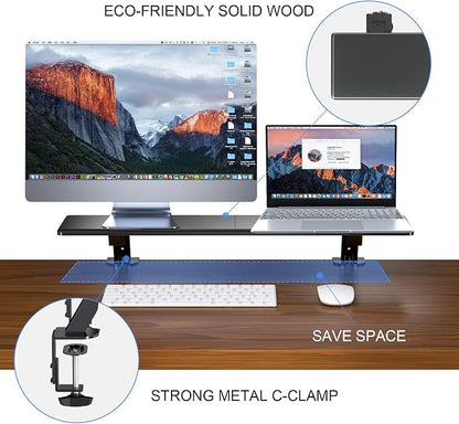 suptek Clamp-on 32 Inch Dual Monitor Desk Mount Riser Shelf Computer Stands for 2 Monitor,Laptop,Printer, Notebook,32.2” x 7.8” x 5.7”