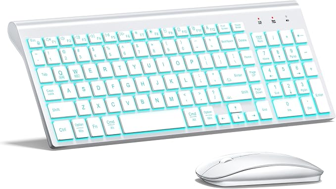 Wireless Backlit Keyboard and Mouse Ultra Slim Combo, TopMate 2.4G Silent Compact 2400DPI Mouse and Scissor Switch Keyboard Set, Batteries Included, for PC/Laptop/Windows/Mac/Gaming - BL Matte White