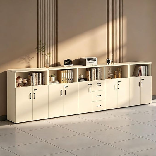 File Cabinet with Password Lock, Wood Lateral Filing Cabinet for Letter/A4 Files, 3 Drawer with Door, Printer Stand with Open Shelves for Home Office