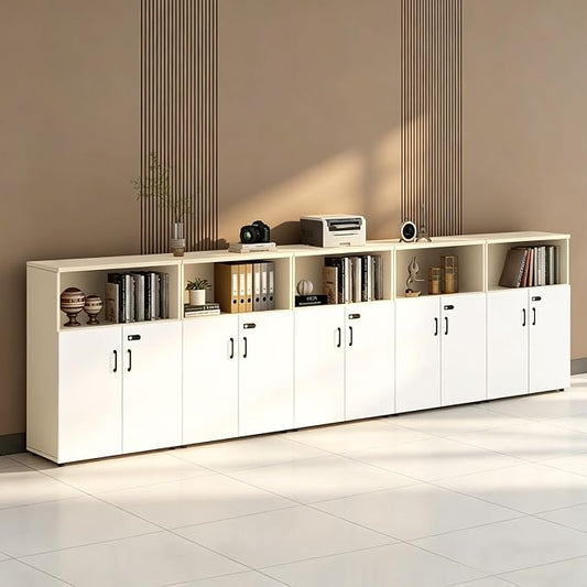 File Cabinet with Password Lock, Wood Lateral Filing Cabinet for Letter/A4 Files, 3 Drawer with Door, Printer Stand with Open Shelves for Home Office