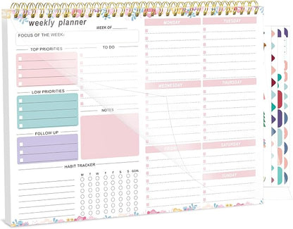 Weekly To Do List Notepad, 8.5''x11'' Weekly Desk Planners with 52 Tear Off Sheets Undated Planner Habit Tracker & Productivity Organizer for Home and Work, Floral