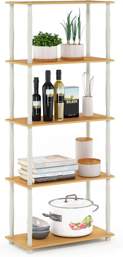 Furinno TURN-S-TUBE Storage Shelves, 5-Tier Book Shelf, Corner Shelf, Toolless Open Shelves, Classic Tubes, for Organization and Storage, Living Room, Garage, Home Office, Beech