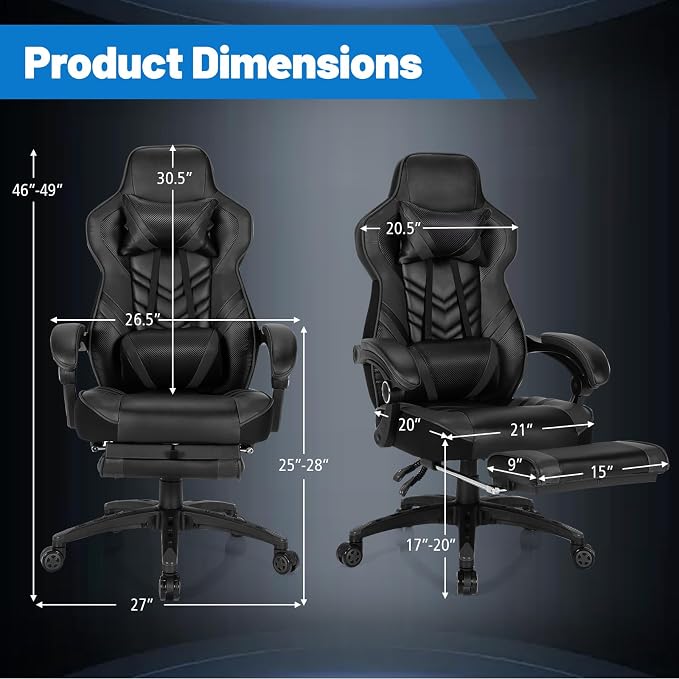 Goplus Gaming Chair, Computer Chair with Footrest and Lumbar Support, Height Adjustable Executive Swivel Rolling Task Chair with 90°-155° Tilt Function (Black)