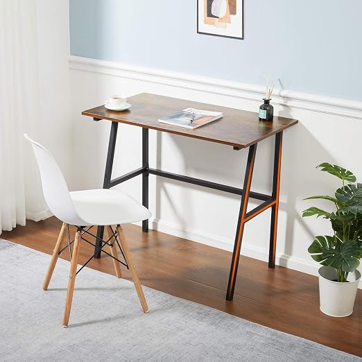 Alecono Small Computer Desk 35'' Study Writing Desk for Small Spaces Modern Simple Metal Frame Rustic Brown