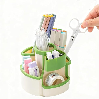 Pencil Holder for Desk Rotating Pen Organizers Green Small Desktop Organizer Desk Storage Caddy Ideal for Office, Home, School,Classroom (White & Green)