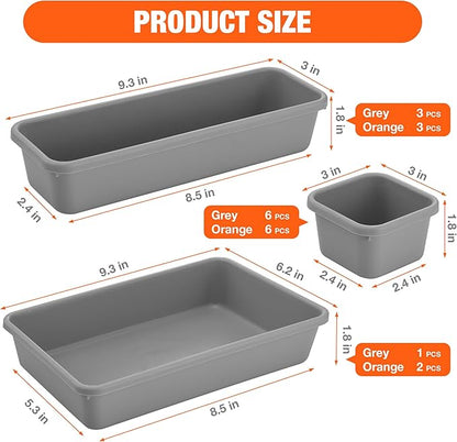 ValueMax 21 PCS Desk Drawer Organizer Set, PP Material Interlocking Drawer Organizer Bins for Office, Vanity, Garage and Bathroom, Non-Silp and Two-Tone Stackable Design, Orange & Gray