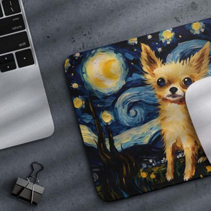 Starry Night Dog Mouse Pad for Computer Laptop Home Office Gaming Working Desk Desktop Accessories Non-Slip Rubber Mouse Pad for Dog Lovers (Chihuahua)