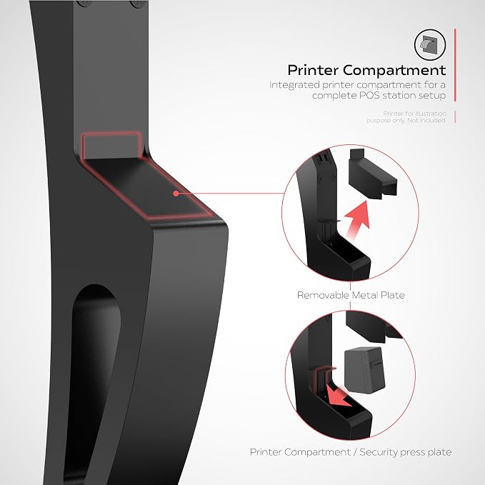 CTA Sleek Floor Stand Kiosk for Monitors – Floor Stand with Printer Slot 15" to 32" up to 60lbs - for Check-in & POS Stations & More - Black (ADD-LDSLEEK)