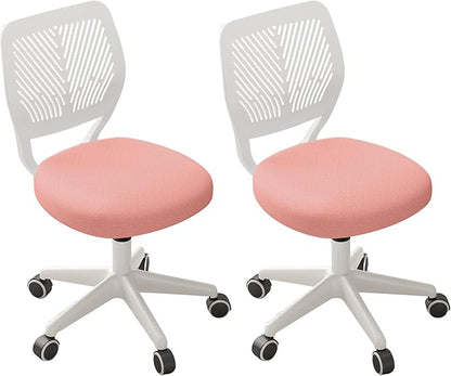 JPBSTO Armless Desk Chair, Height Adjustable Swivel Office Rolling Task Chairs with Soft Mesh Padded Cushion, Ergonomic Small Study Computer Chair for Girls Boys Teens (Pink, 2PCS)