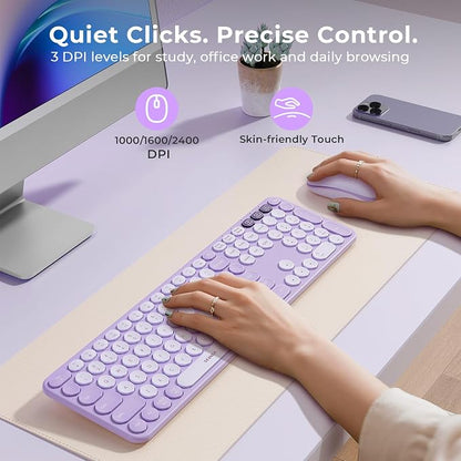 seenda COE202 Wireless Bluetooth Keyboard and Mouse Combo, Star Purple | USB & Dual Bluetooth for 3-Device Switching, Soft Quiet Round Keys, Silent Clicks, Full-Size for PC/Laptop/Mac/MacBook/iPad