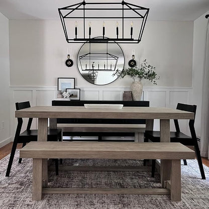 Plank+Beam 72 Inch Farmhouse Dining Table, Solid Wood Rustic Kitchen Table, Large Wooden Rectangular Dinner Table for Dining Room, Home Office, Living Room Furniture, Easy Assembly, Seashell Wirebrush