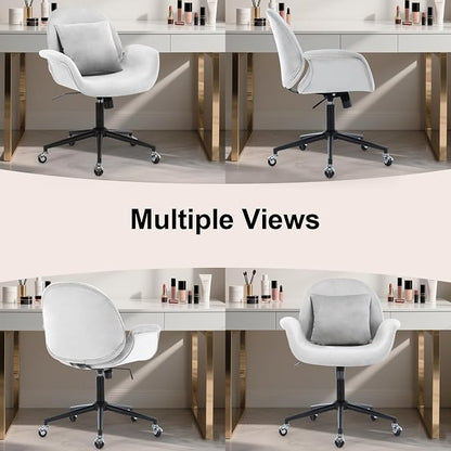 Velvet Desk Chair Modern Home Office Chair with Adjustable Height Swivel Rolling Executive Computer with Pillow Grey Armchair for Vanity, Bedroom,Small Space(Gray)