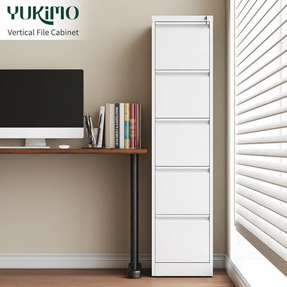 5 Drawer File Cabinet with Lock, Vertical Filing Cabinets for Home Office, Locking File Cabinet Hanging Files for A4/ Legal/Letter, Require Assembly, White