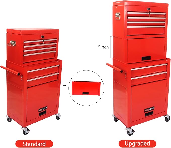 RYH 6 Drawers Rolling Tool Chest & Tool Box on Wheels | Heavy Duty Metal Cart with Ball Bearing Drawers | Fits US General Tool Box for Garage Storage (Red, 6 Drawers 3 in 1/51.99" H × 20.87" W)