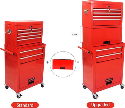 RYH 6 Drawers Rolling Tool Chest & Tool Box on Wheels | Heavy Duty Metal Cart with Ball Bearing Drawers | Fits US General Tool Box for Garage Storage (Red, 6 Drawers 3 in 1/51.99" H × 20.87" W)