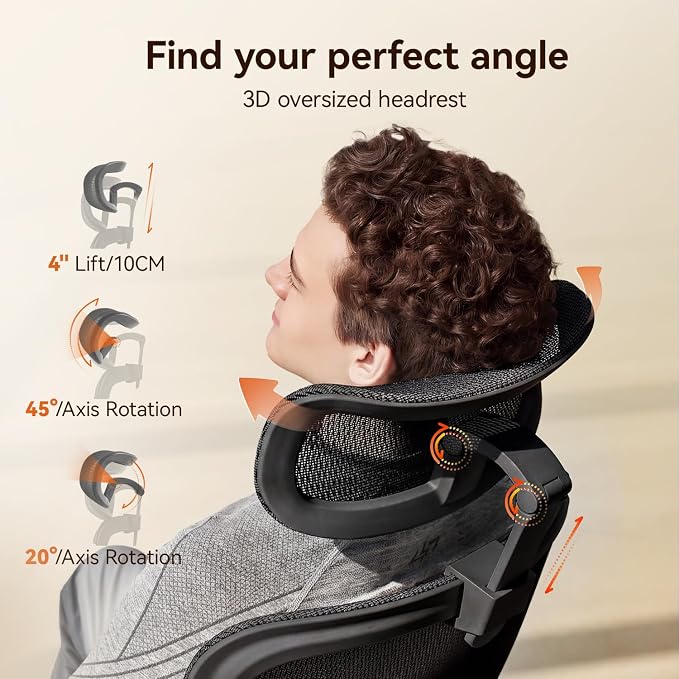 SIHOO B100 PRO Ergonomic Office Chair with Footrest, Mesh Office Chair with Adaptive Lumbar Support, Computer Chair with Wide Headrest, Desk Chair with 360° Rotatable Flip-Up Armrests, Jet Black