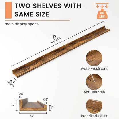 Picture Ledge Shelf, Floating Shelves Set of 2, 72 Inches Long Large Nursery Book Shelves for Toys Storage, Kids Bookshelf Wall Mounted for Living Room Bedroom Decor Books Photo Frames
