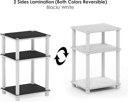 Furinno JUST Side Table, 3-Tier End Table, Open Shelves Night Stand, Bedside Table, Toolless Assembly, for Living Room, Bedroom, Bathroom, White(Espresso)